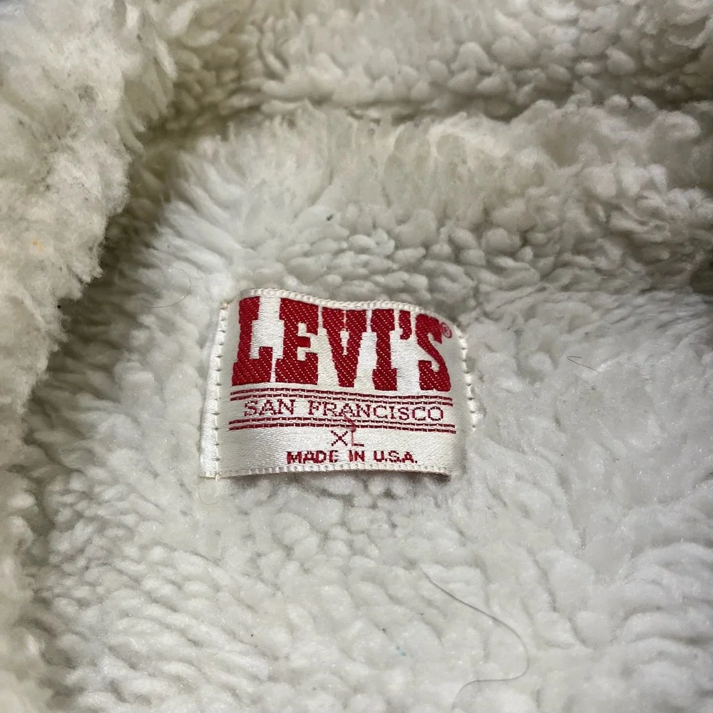 Vintage 80s Levi's Denim Trucker Jacket Size XL Sherpa Lined Acid‎ Wash USA